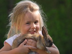 Mädchen mit Kaninchen Kleines M�dchen mit Kaninchen auf dem Arm.