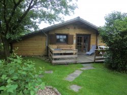 Front Holzhaus mit Terrasse