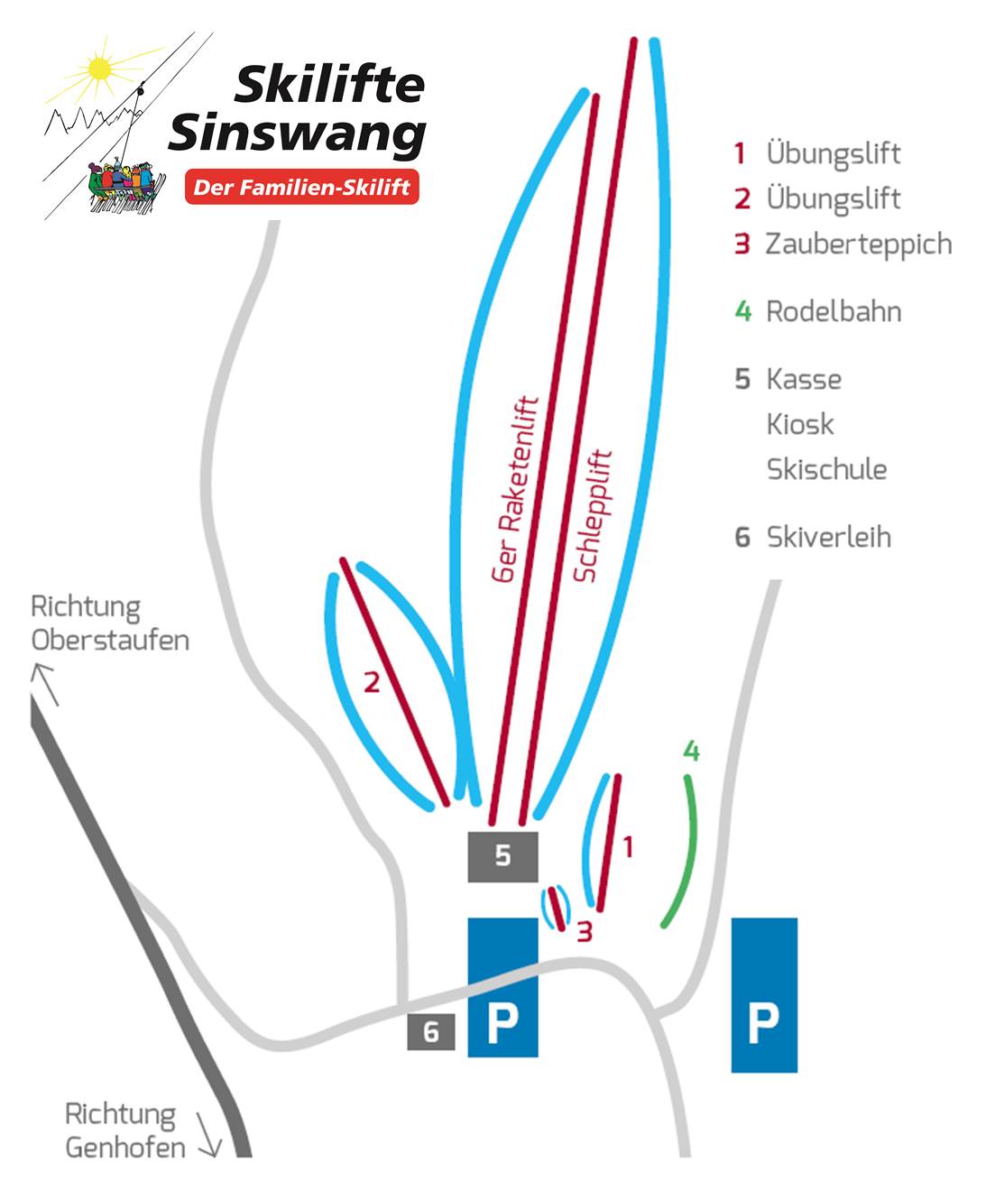 Pistenplan von Oberstaufen und westliches Allgäu Pistenplan von Oberstaufen und westliches Allgäu