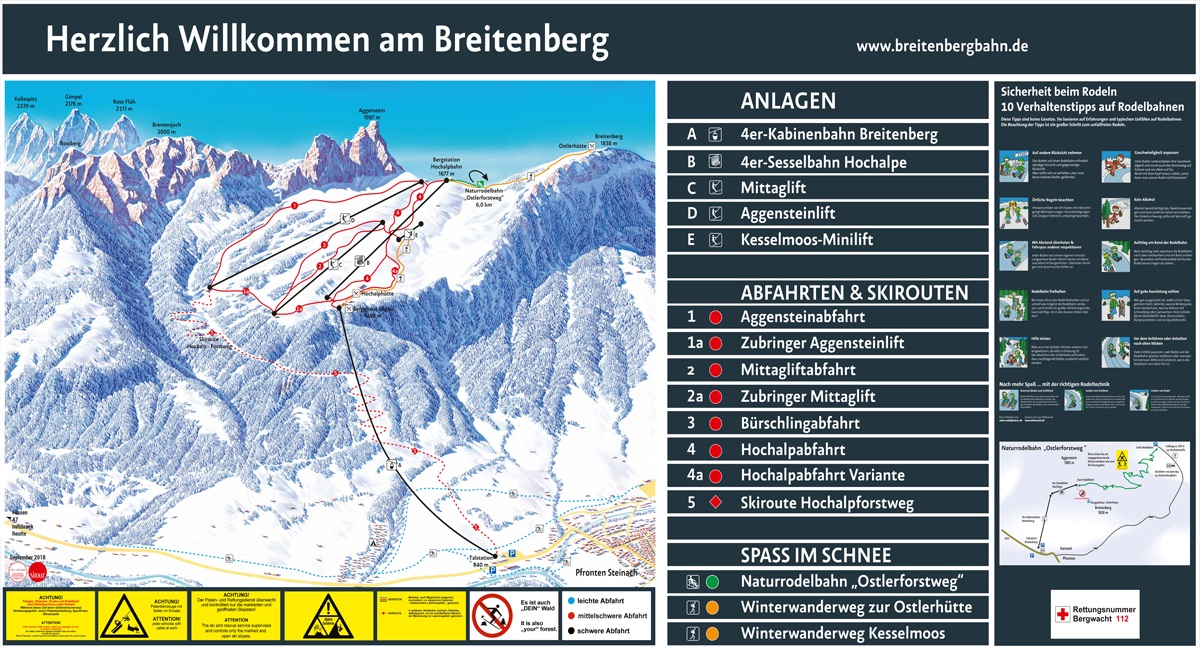 Pistenplan von Füssen und östliches Allgäu Pistenplan von Füssen und östliches Allgäu