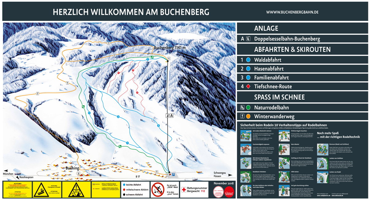 Pistenplan von Füssen und östliches Allgäu Pistenplan von Füssen und östliches Allgäu