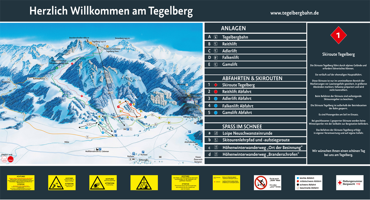 Pistenplan von Füssen und östliches Allgäu Pistenplan von Füssen und östliches Allgäu
